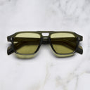 An image of the GR15 Aviator Sunglasses in Multi Olive frame frontal view with arms closed marble background