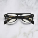 An image of the GR14 Aviator Opticals in Black frame frontal view with arms closed marble background