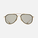 An image of the Cutler and Gross The Great Frog Limited-Edition Triumph Aviator Sunglasses in Gold/Black frame frontal view with arms open.