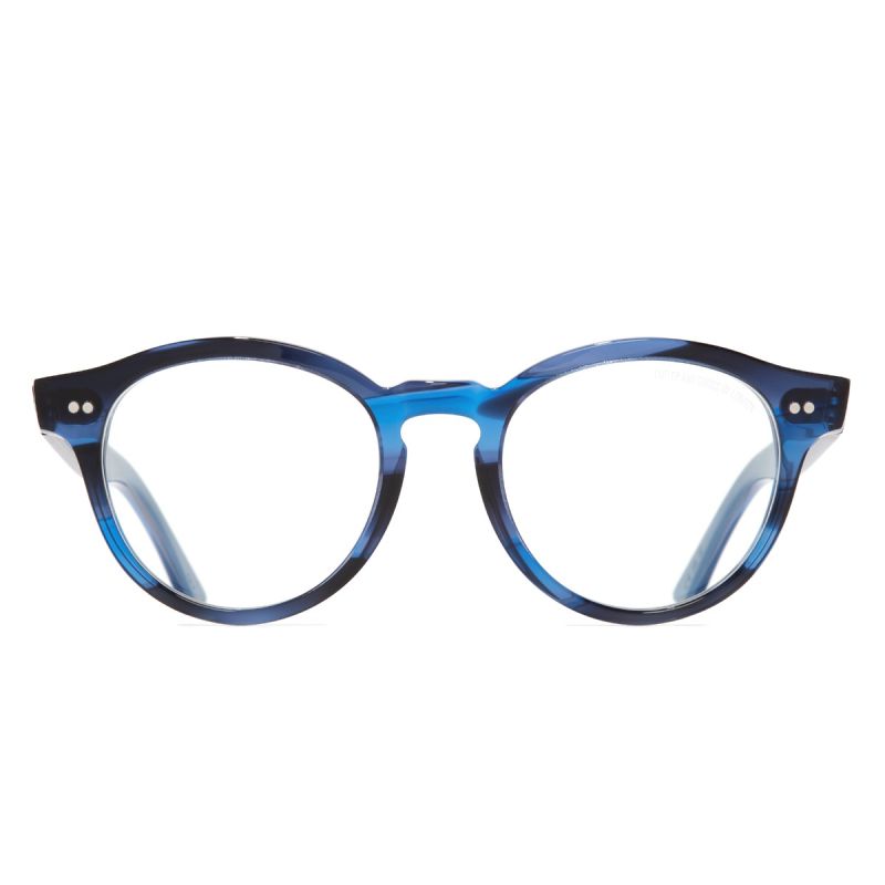 1378 Blue Light Filter Optical Round Glasses-Striped Blue Havana on  Powder Blue