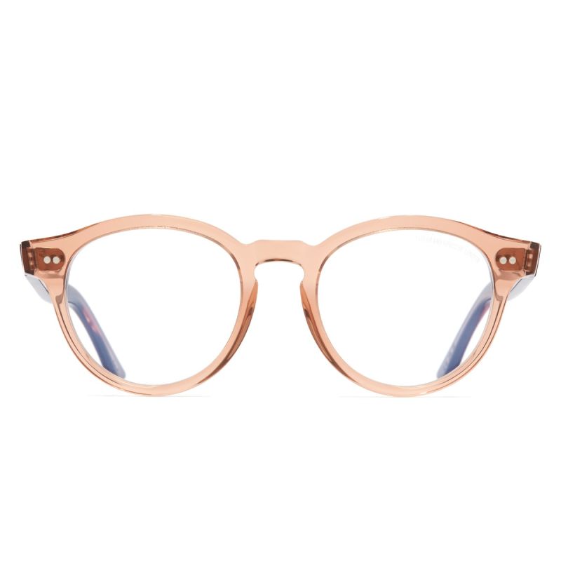 1378 Blue Light Filter Optical Round Glasses-Crystal Peach on Striped  Brown