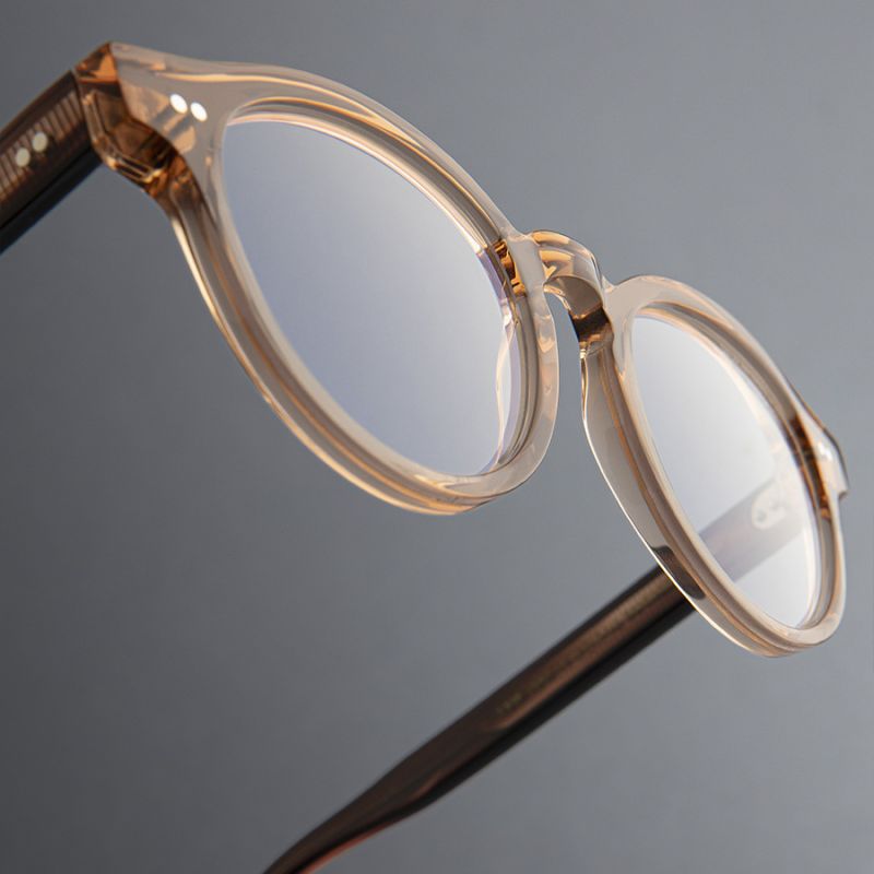 1378 Blue Light Filter Optical Round Glasses Crystal Peach on Striped  Brown