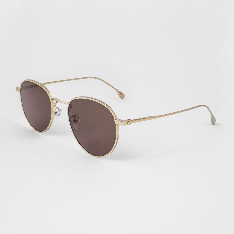 Paul Smith Everitt Round Sunglasses-Shiny Gold on Brown